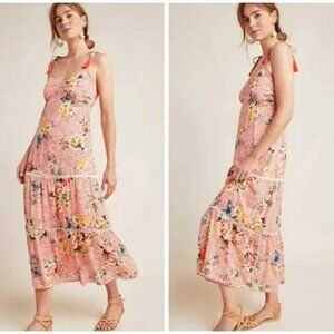 Farm Rio for Anthropologie Verbena Midi Floral Dress Womens Small Petite